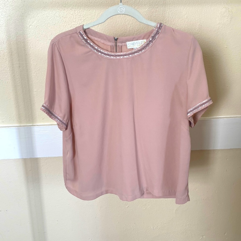 Forever 21 Plus Size, XL Blush top with Sequin Trim